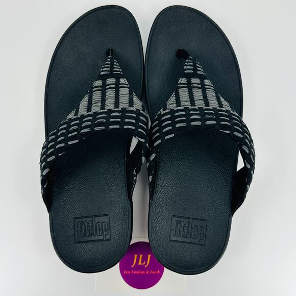 FitFlop Women's Lulu Art-Denim All Black Toe Post Sandals FB2-090 Size 8 - Picture 9 of 11